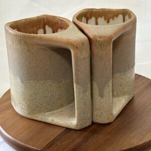 Rustic Glazed Ceramic Pottery Mug Duo geometric design unique drip glaze